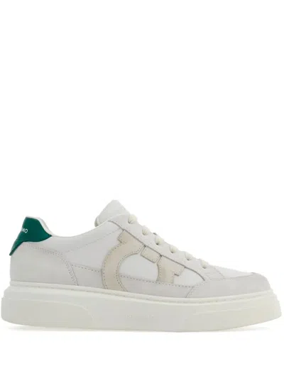 FERRAGAMO CASSINA LEATHER SNEAKERS WITH GANCINI PATCH