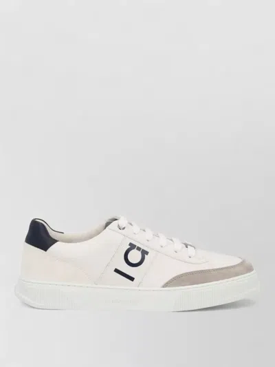 Ferragamo Alaska Leather And Suede Sneaker With Gancini Detail In White