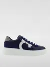 Ferragamo Low Top Sneaker With Gancini Outline In Blue