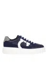 Ferragamo Low Top Sneaker With Gancini Outline In Blue