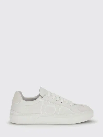 Ferragamo White Calf Leather Bos Taurus Sneakers In Gray
