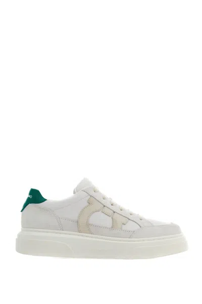 Ferragamo Man Low Cut Sneaker With Gancini Outline In Optic White