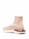 Ferragamo Sock-fit Beige Sneakers With Metallic Rose Gold Accents In Neutral