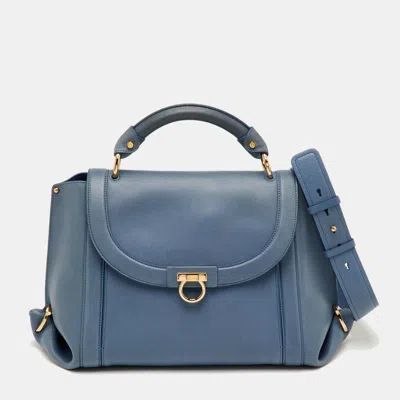 Pre-owned Ferragamo Sofia Large Blue Leather Satchel