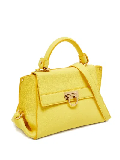 Pre-owned Ferragamo Sofia Leather Satchel In Yellow