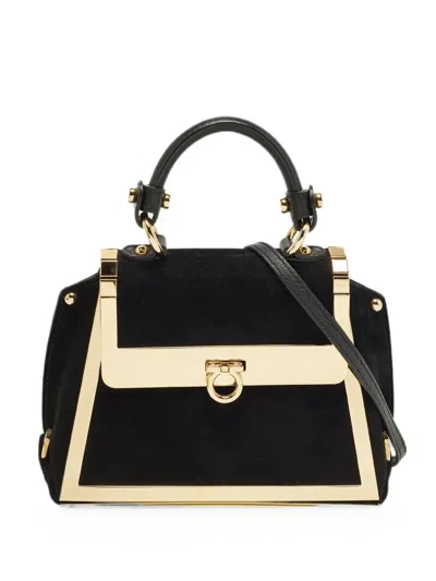 Pre-owned Ferragamo Sofia Metal-frame Tote Bag In Black