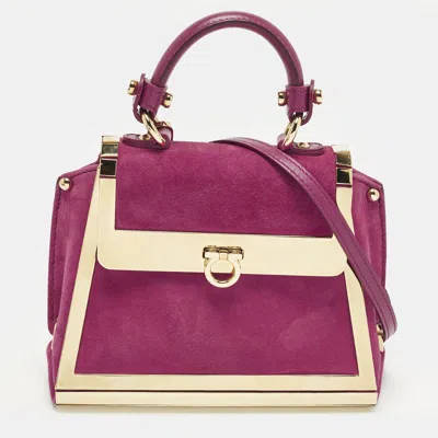 Pre-owned Ferragamo Sofia Mini Magenta Metal And Suede Top Handle Bag In Pink