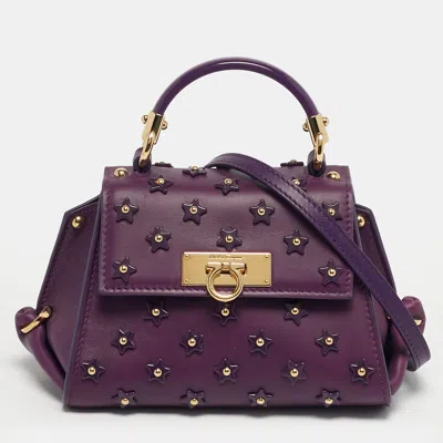 Pre-owned Ferragamo Sofia Mini Purple Leather Star Embellished Top Handle Bag