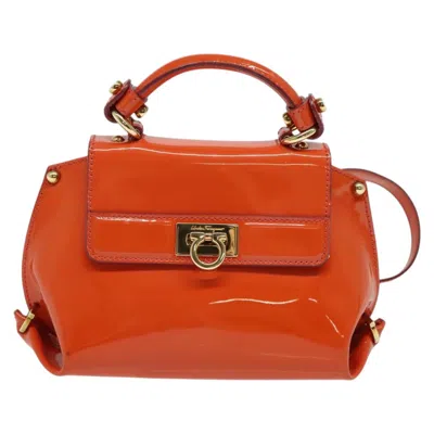 Pre-owned Ferragamo Sofia Patent Leather Handbag () In Orange