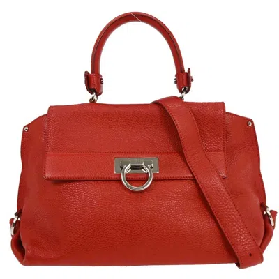 Pre-owned Ferragamo Sofia Satchel Grainy Leather Leather Handbag () In Red