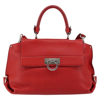 Pre-owned Ferragamo Sofia Satchel Grainy Leather Leather Handbag () In Red