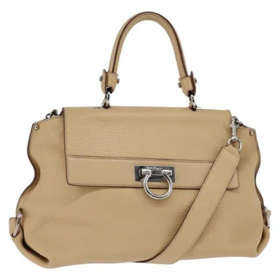 Pre-owned Ferragamo Sofia Satchel Grainy Leather Leather Handbag () In Sand