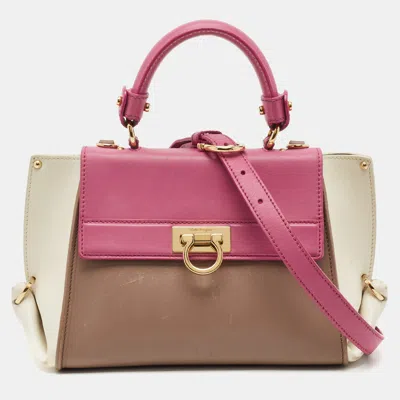Pre-owned Ferragamo Sofia Small Tricolor Leather Top Handle Bag In Multi