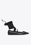 Ferragamo Carice Satin-trimmed Leather Ballet Flats In Black