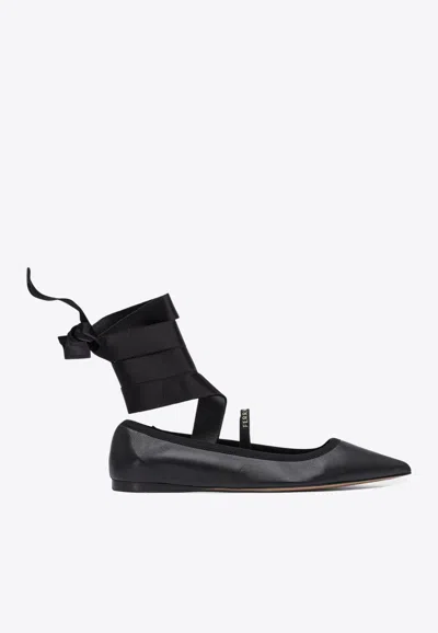 FERRAGAMO SOFIA WRAPAROUND LEATHER BALLET FLATS