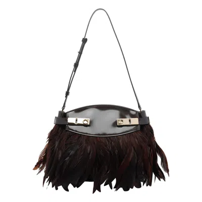 Ferragamo Soft Hug With Feathers Crossbody Bag In Brown