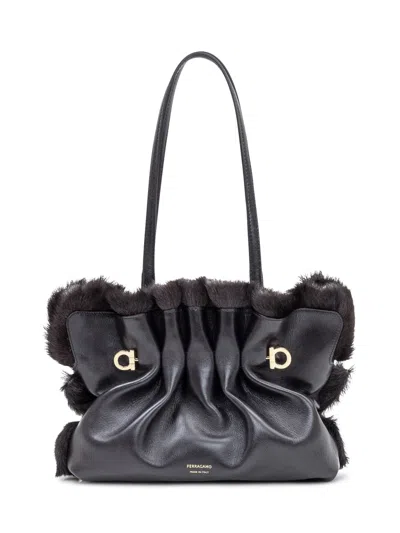 Ferragamo Soft Leather Tote Bag - Mini Size In Moro