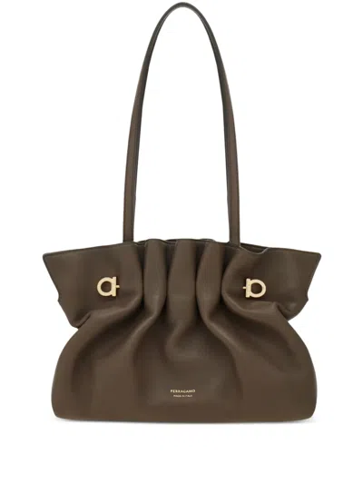 Ferragamo Soft Ruched Leather Tote Bag