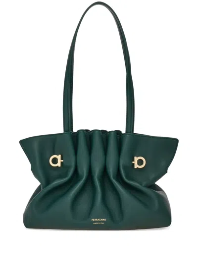 Ferragamo Soft Ruched Shoulder Bag In Green