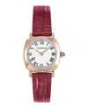 Ferragamo Soft Square Leather Watch In Burgundy
