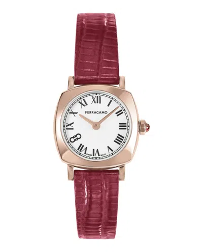 Ferragamo Soft Square Leather Watch In Burgundy