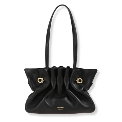 Ferragamo Soft-structured Shoulder Bag With Minimalist Design In Black