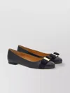 Ferragamo Glossy Leather Ballerinas With Bow Accent In Gray