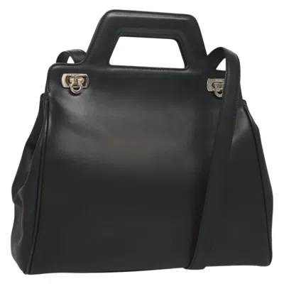 Pre-owned Ferragamo Soft W Tote Leather Leather Tote Bag Bag () In Black
