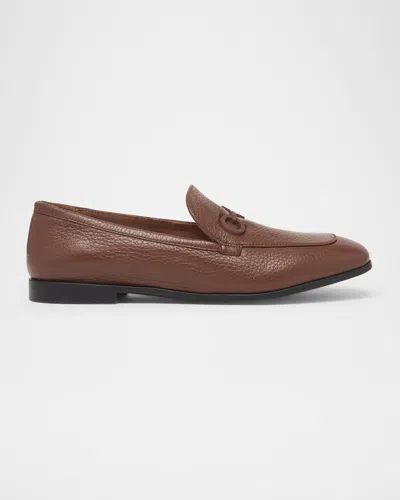 Ferragamo Soldy Hammered Deerskin Leather Loafers In Brown