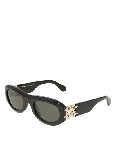 Ferragamo Solid Oval Sunglasses, 54mm In Black
