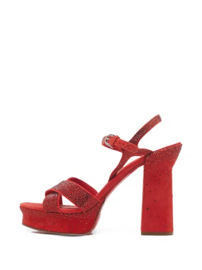 Pre-owned Ferragamo Sonya Crystal-embellished Heeled Sandals In Red