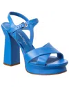Ferragamo Platform Ankle Strap Leather Sandal In Blue