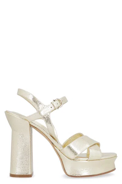 Ferragamo Sonya Leather Platform Sandals In Gold