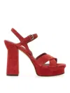 Ferragamo Elevated Suede Sandals With 11.5 Cm Heel In Red
