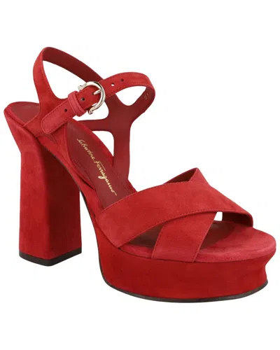 Ferragamo Sonya Suede Platform Sandal In Brown