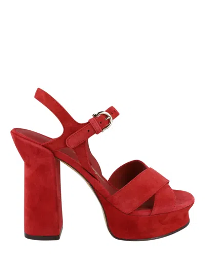 Ferragamo Sonya Suede Platform Sandals In Red