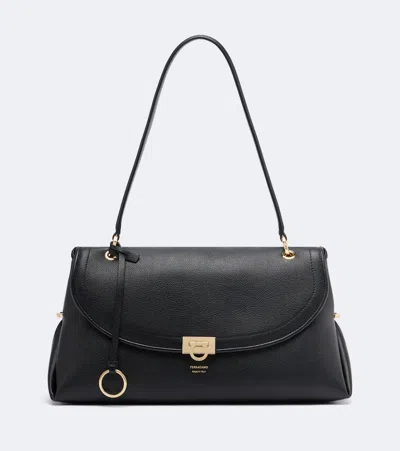 Ferragamo Sophia Medium Leather Shoulder Bag In Black