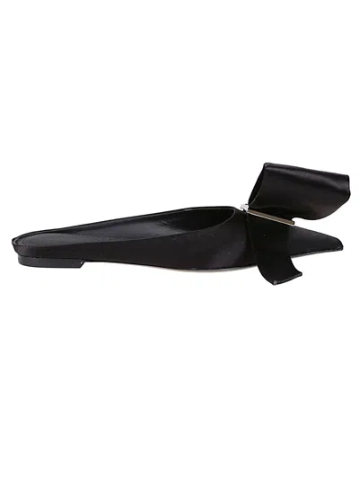 Ferragamo Maxi Bow Leather Slippers In Black