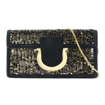 Pre-owned Ferragamo Spangles Leather Clutch Bag Shoulder Bag () In Black