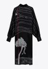 Ferragamo Spirit Print Satin Dress In Black