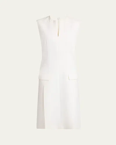 Ferragamo Split V-neck Sleeveless Crepe Midi Dress In White