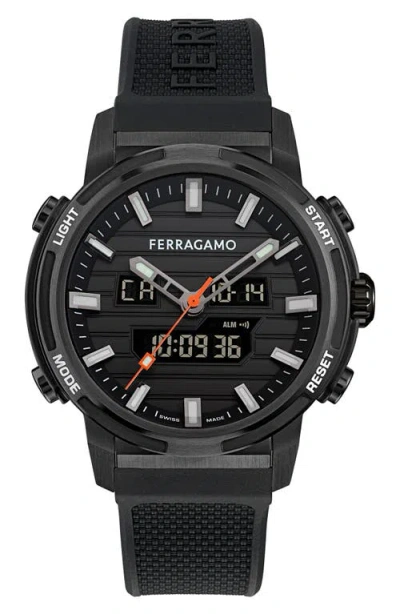 Ferragamo Sport Anadigit Silicon Strap Watch, 43mm In Blue