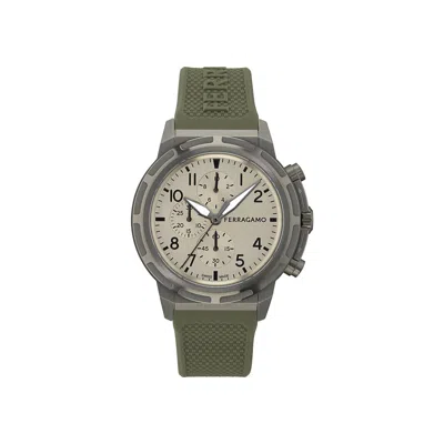 Pre-owned Ferragamo Sport Chrono Silicone Watch 'gun' | Black | Men's Size Onesize