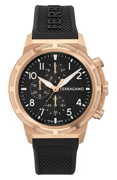 Ferragamo Sport Chrono Watch In Ip Rose Gold/black
