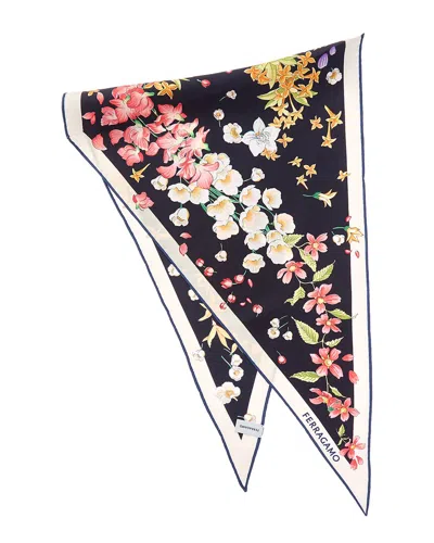 Ferragamo Spring Print Diamond Silk Scarf In Blue