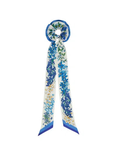 Ferragamo Spring Print Silk Scrunchie With Mini Bandeau In Blue