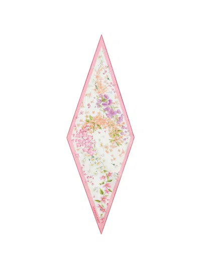 Ferragamo Spring-print Diamond Scarf In Pink