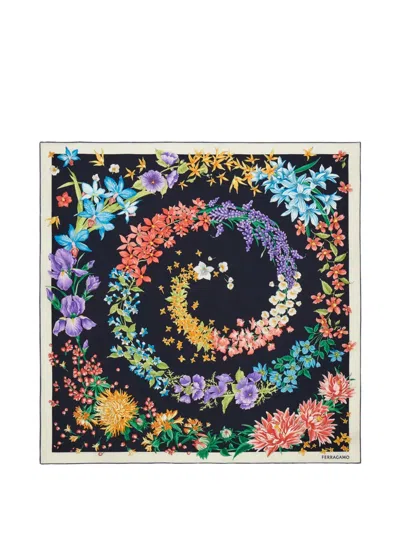 Ferragamo Spring-print Silk Scarf In Black