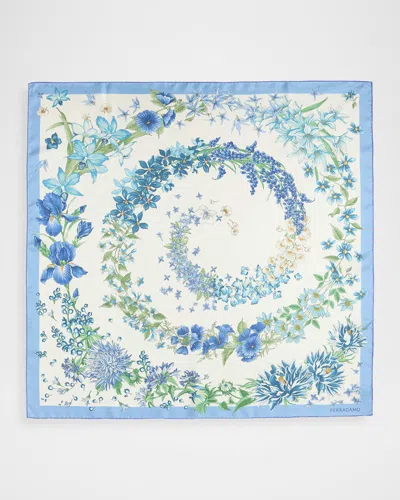 Ferragamo Spring-print Silk Scarf In Blue