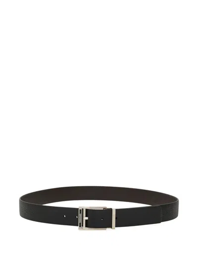 FERRAGAMO FERRAGAMO SQUARE BUCKLE REVERSIBLE AND ADJUSTABLE GRAINED LEATHER BELT